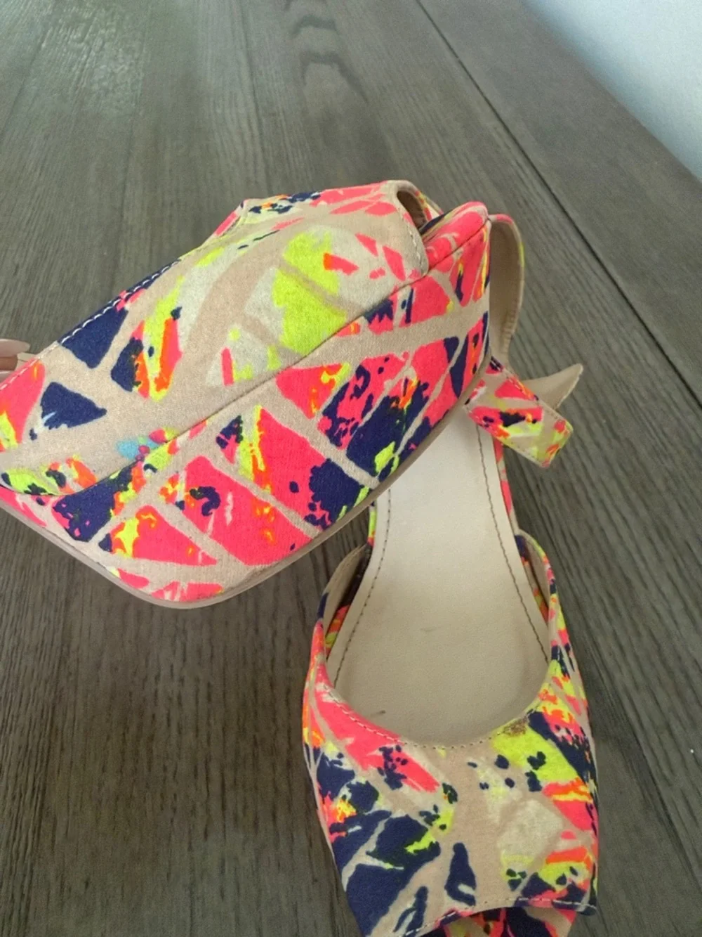 BAMBOO Neon Splatter Platform Sandals - Pink, Navy, Yellow, Cream - Picture 7 of 9